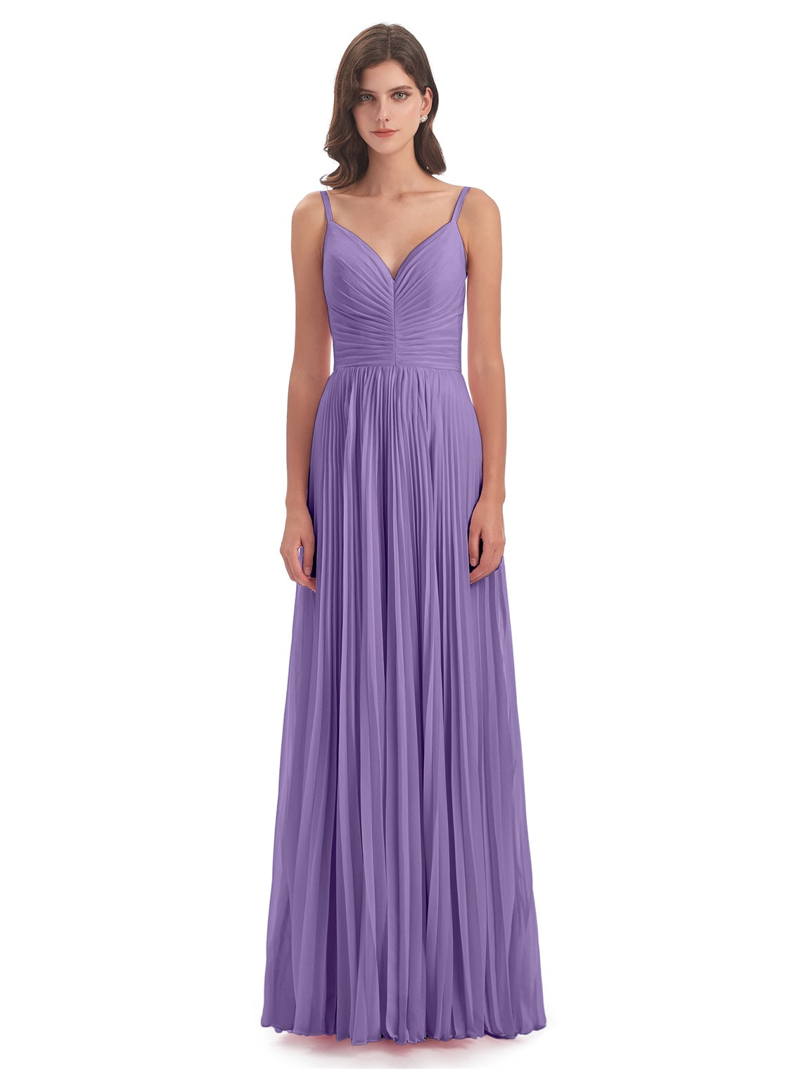 Jazlynn A-Linie Bodenlange Spaghetti-Trägern Chiffon Lange Brautjungfernkleider