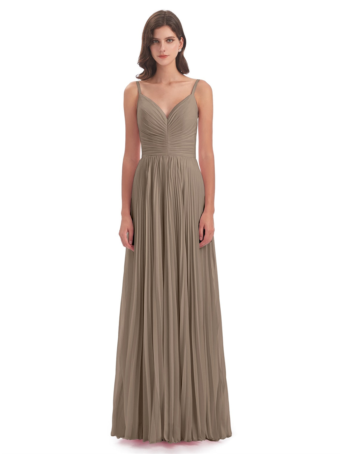 Jazlynn A-Linie Bodenlange Spaghetti-Trägern Chiffon Lange Brautjungfernkleider