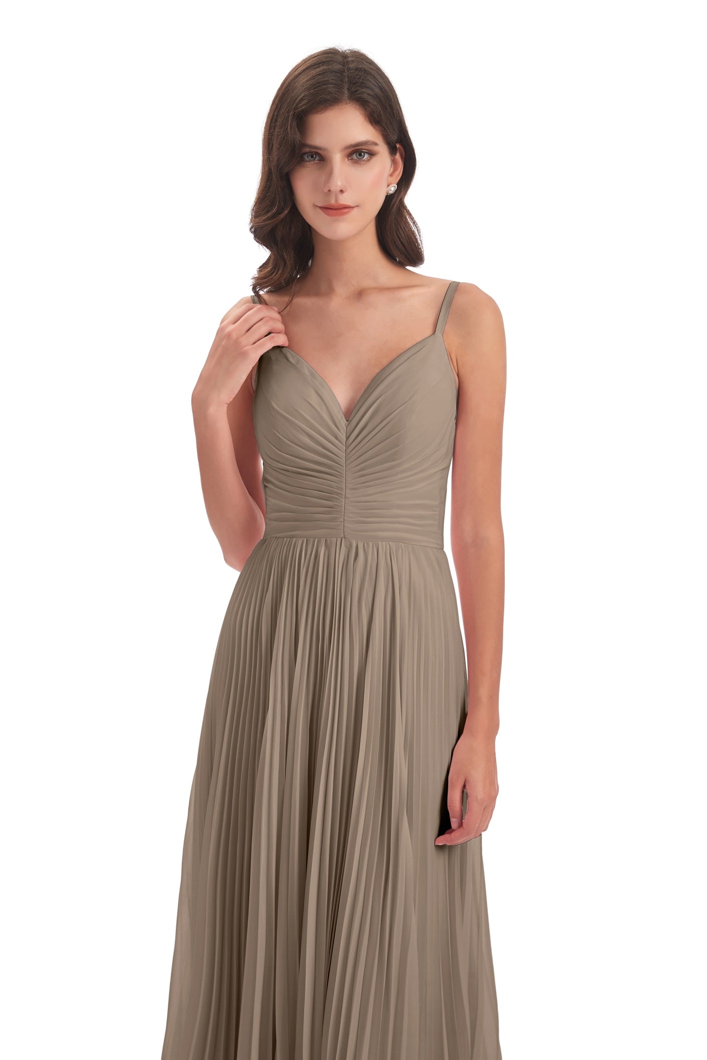 Jazlynn A-Linie Bodenlange Spaghetti-Trägern Chiffon Lange Brautjungfernkleider