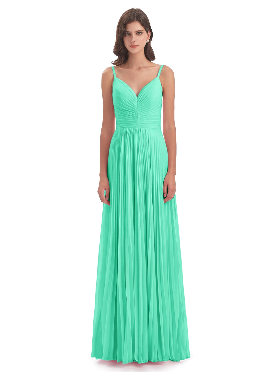 Jazlynn A-Linie Bodenlange Spaghetti-Trägern Chiffon Lange Brautjungfernkleider