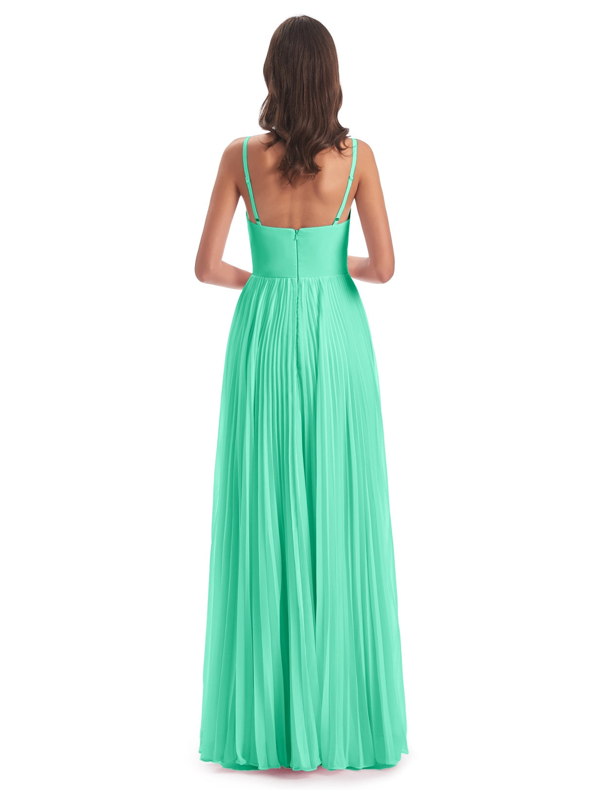 Jazlynn A-Linie Bodenlange Spaghetti-Trägern Chiffon Lange Brautjungfernkleider