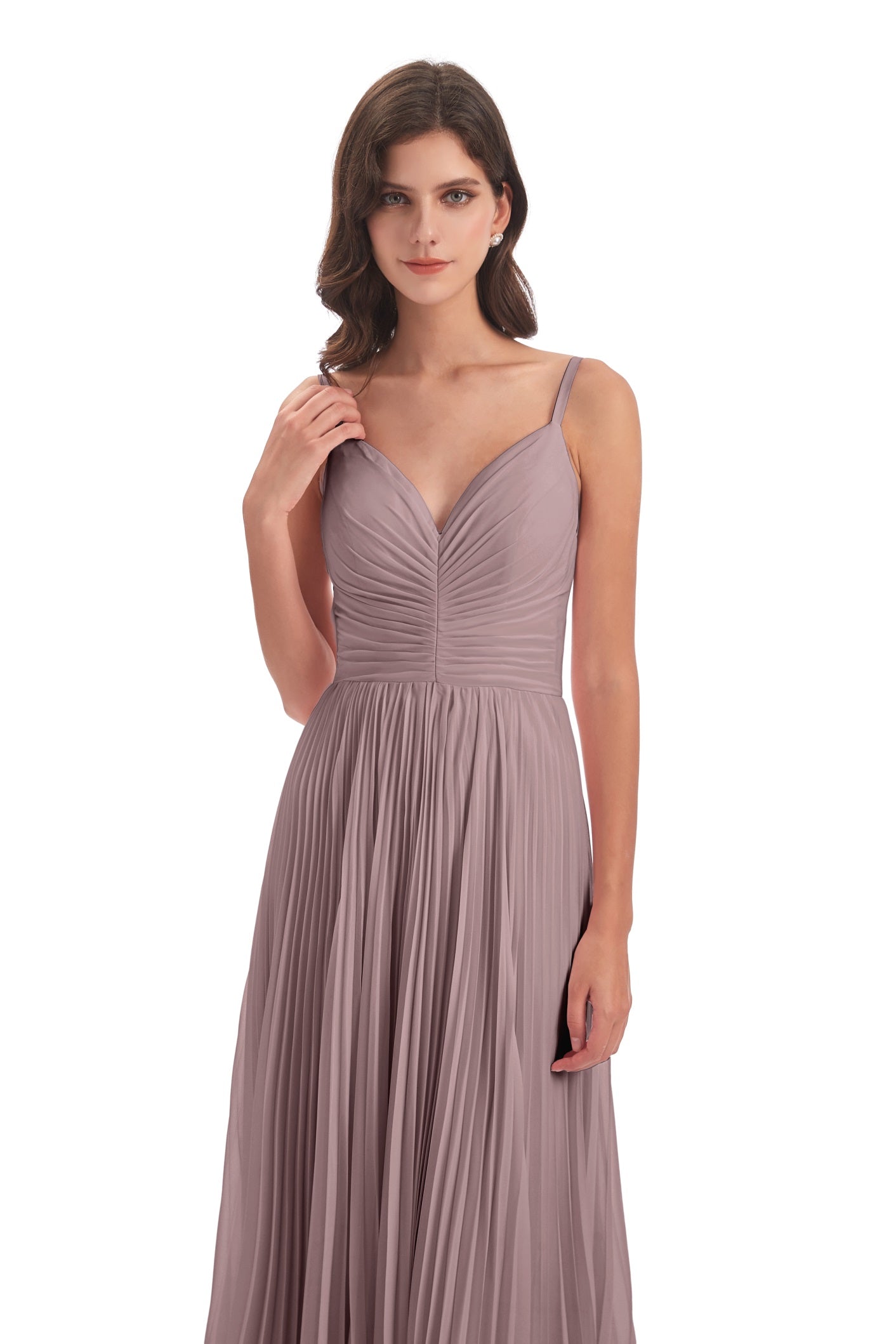 Jazlynn A-Linie Bodenlange Spaghetti-Trägern Chiffon Lange Brautjungfernkleider