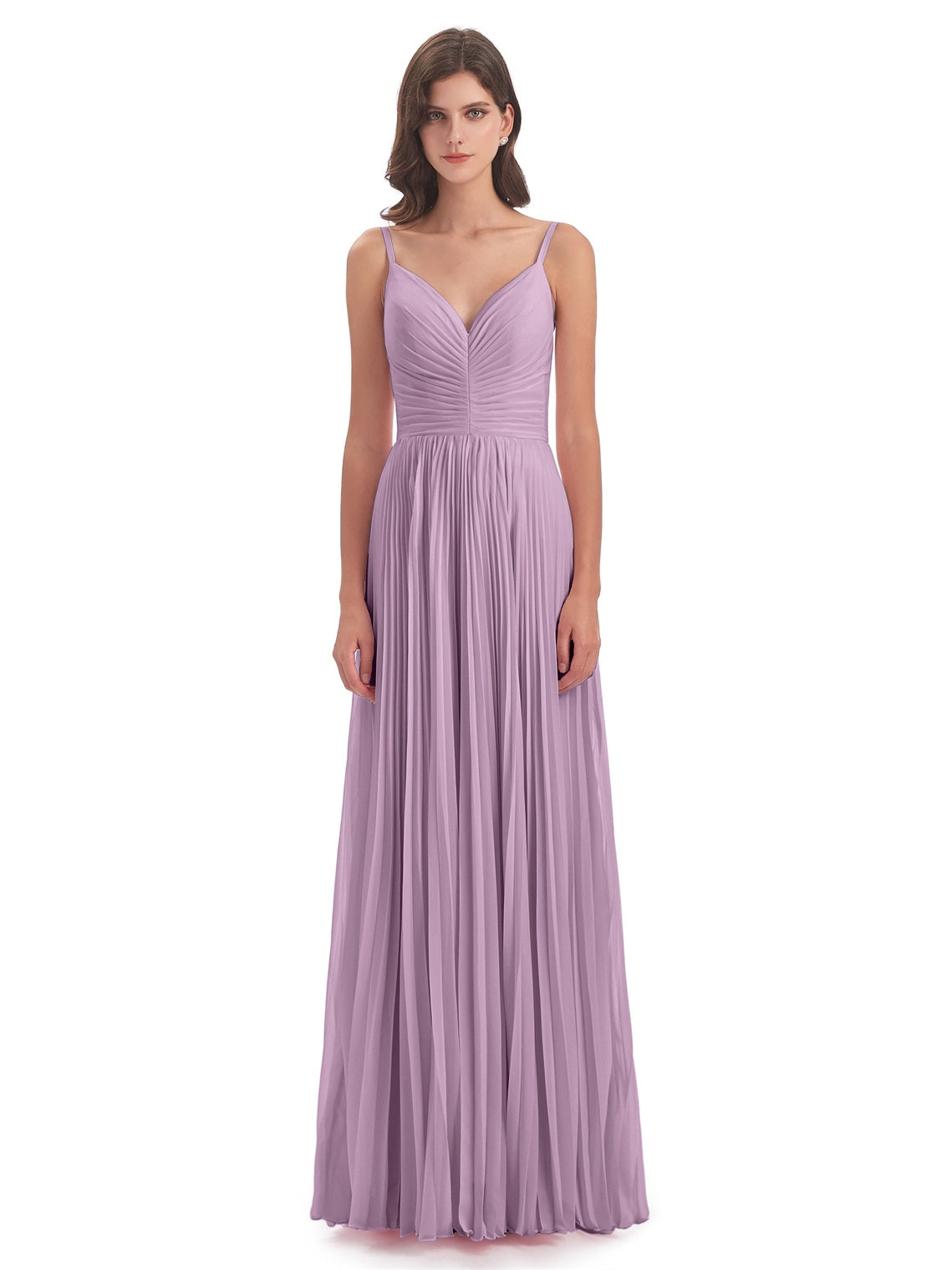 Jazlynn A-Linie Bodenlange Spaghetti-Trägern Chiffon Lange Brautjungfernkleider
