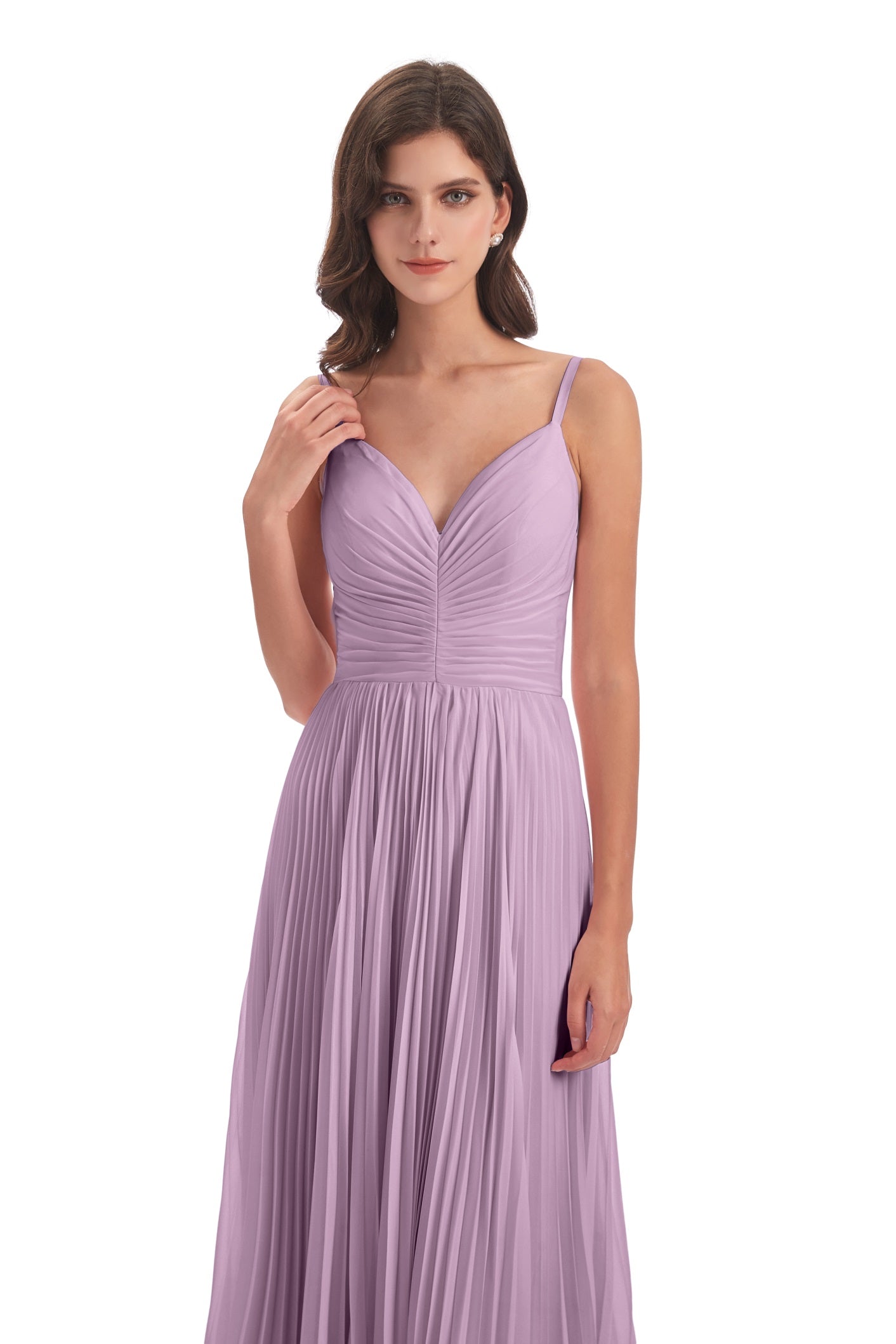 Jazlynn A-Linie Bodenlange Spaghetti-Trägern Chiffon Lange Brautjungfernkleider