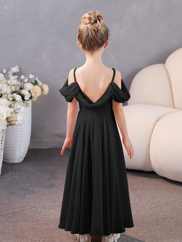 V-Ausschnitt Off The Shoulder Chiffon Junior Brautjungfernkleider