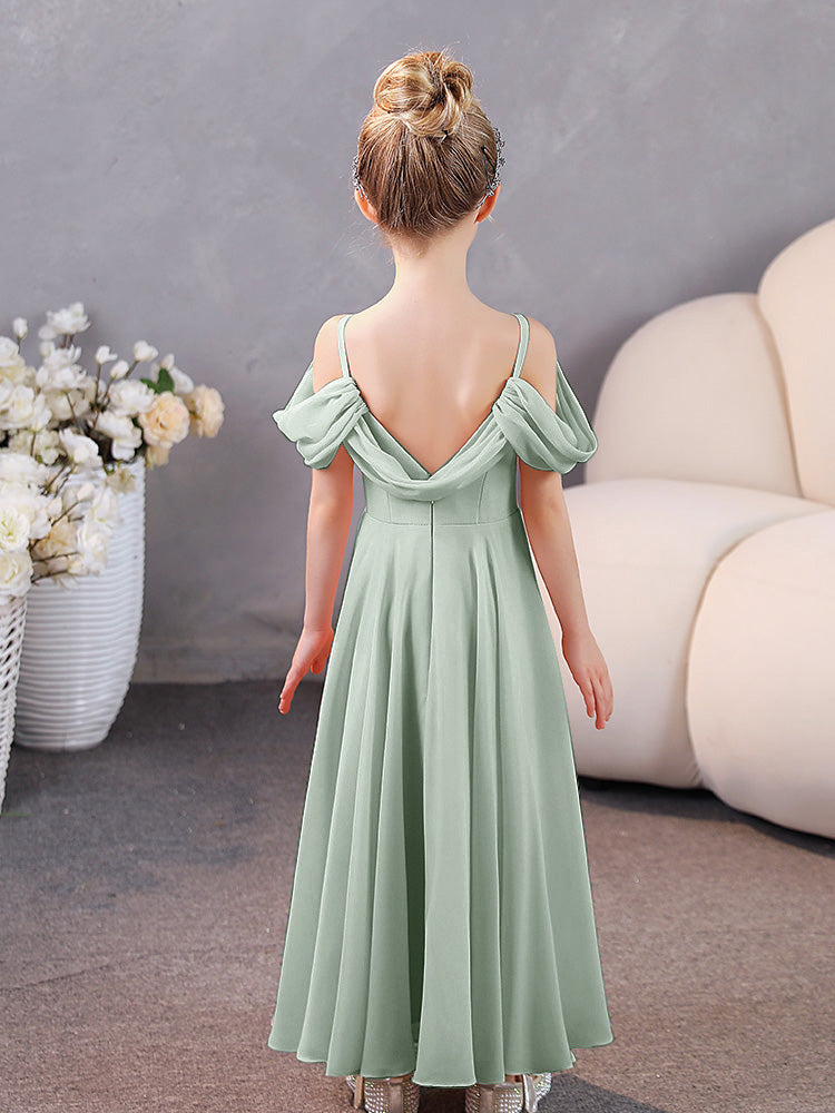 V-Ausschnitt Off The Shoulder Chiffon Junior Brautjungfernkleider