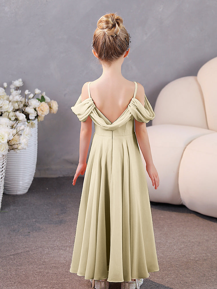 V-Ausschnitt Off The Shoulder Chiffon Junior Brautjungfernkleider