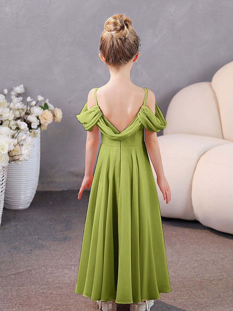 V-Ausschnitt Off The Shoulder Chiffon Junior Brautjungfernkleider