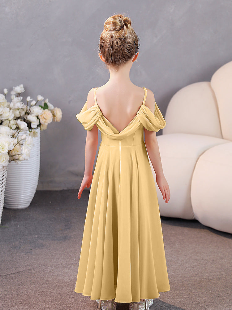 V-Ausschnitt Off The Shoulder Chiffon Junior Brautjungfernkleider