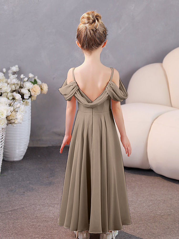 V-Ausschnitt Off The Shoulder Chiffon Junior Brautjungfernkleider