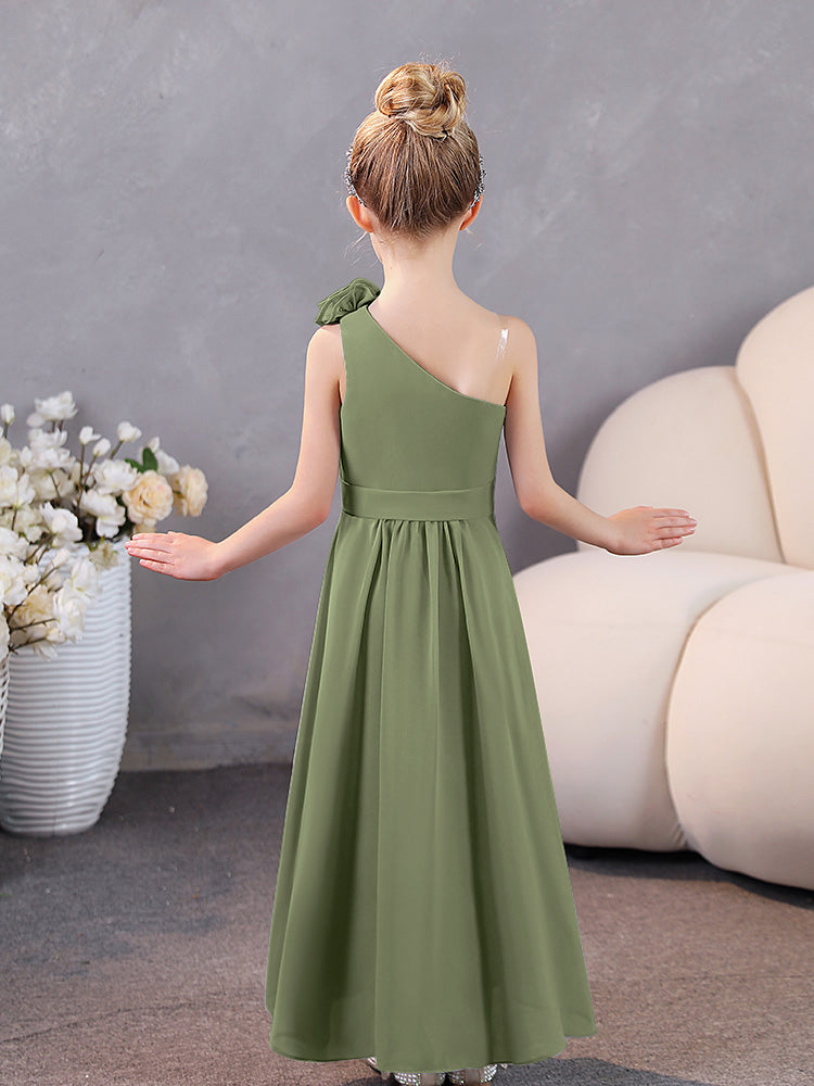 Floral One Shoulder Chiffon Junior Brautjungfernkleider