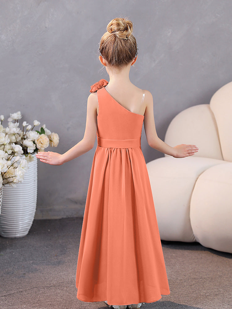 Floral One Shoulder Chiffon Junior Brautjungfernkleider