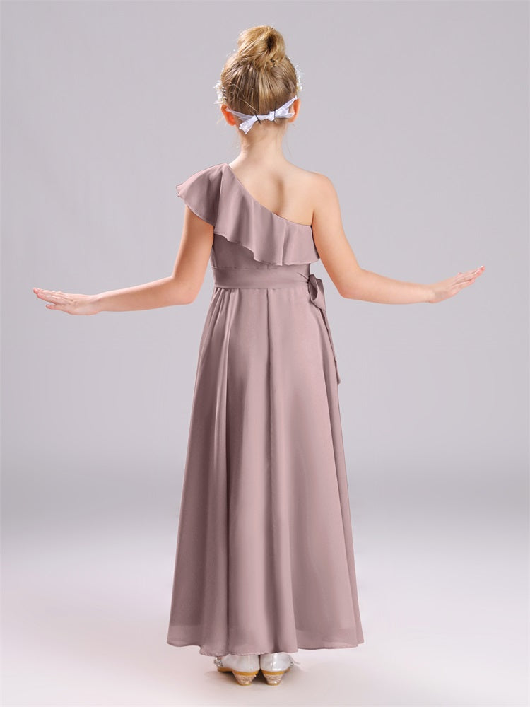 Ein-Schulter-Rüschen Chiffon Junior Brautjungfernkleider