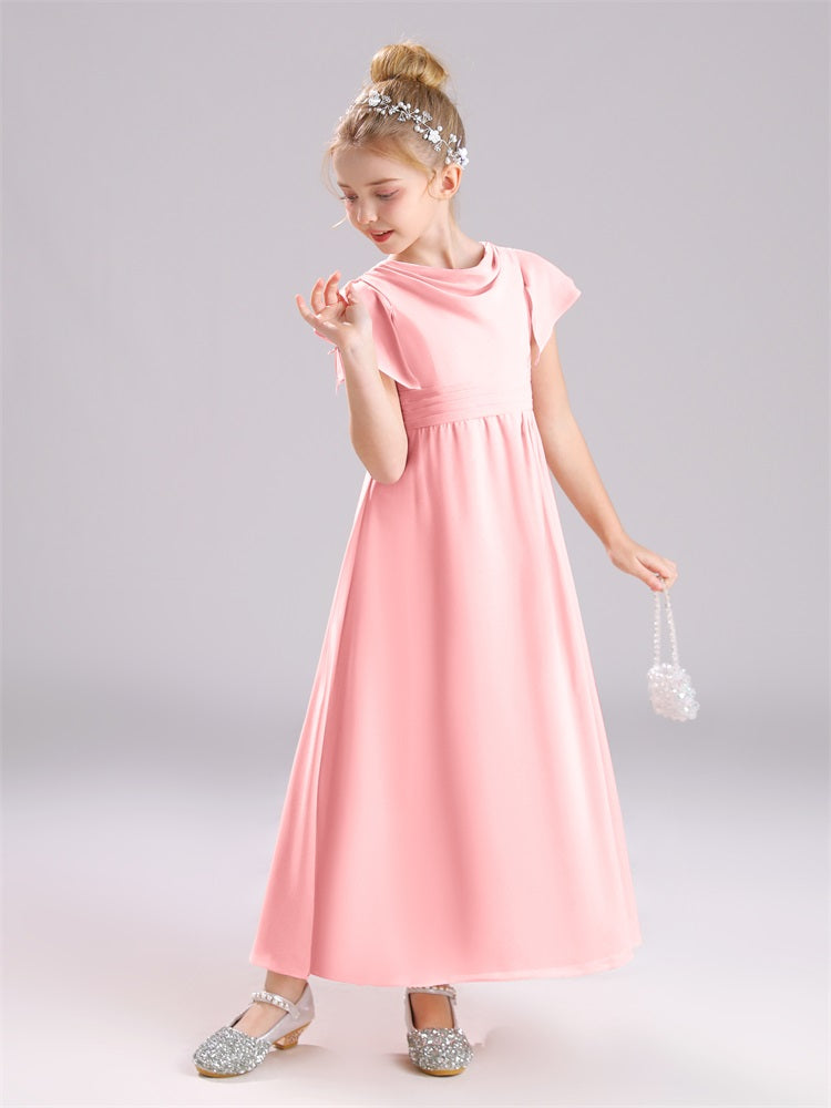 Cowl Kurze Ärmel Reißverschluss Chiffon Junior Brautjungfernkleider