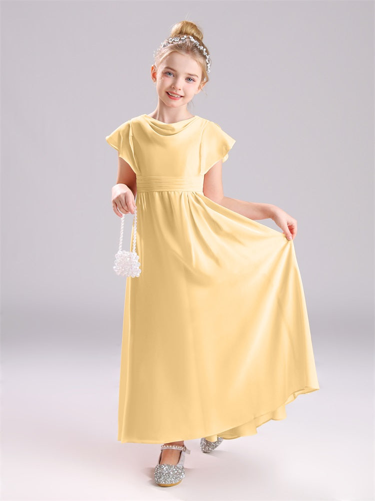 Cowl Kurze Ärmel Reißverschluss Chiffon Junior Brautjungfernkleider