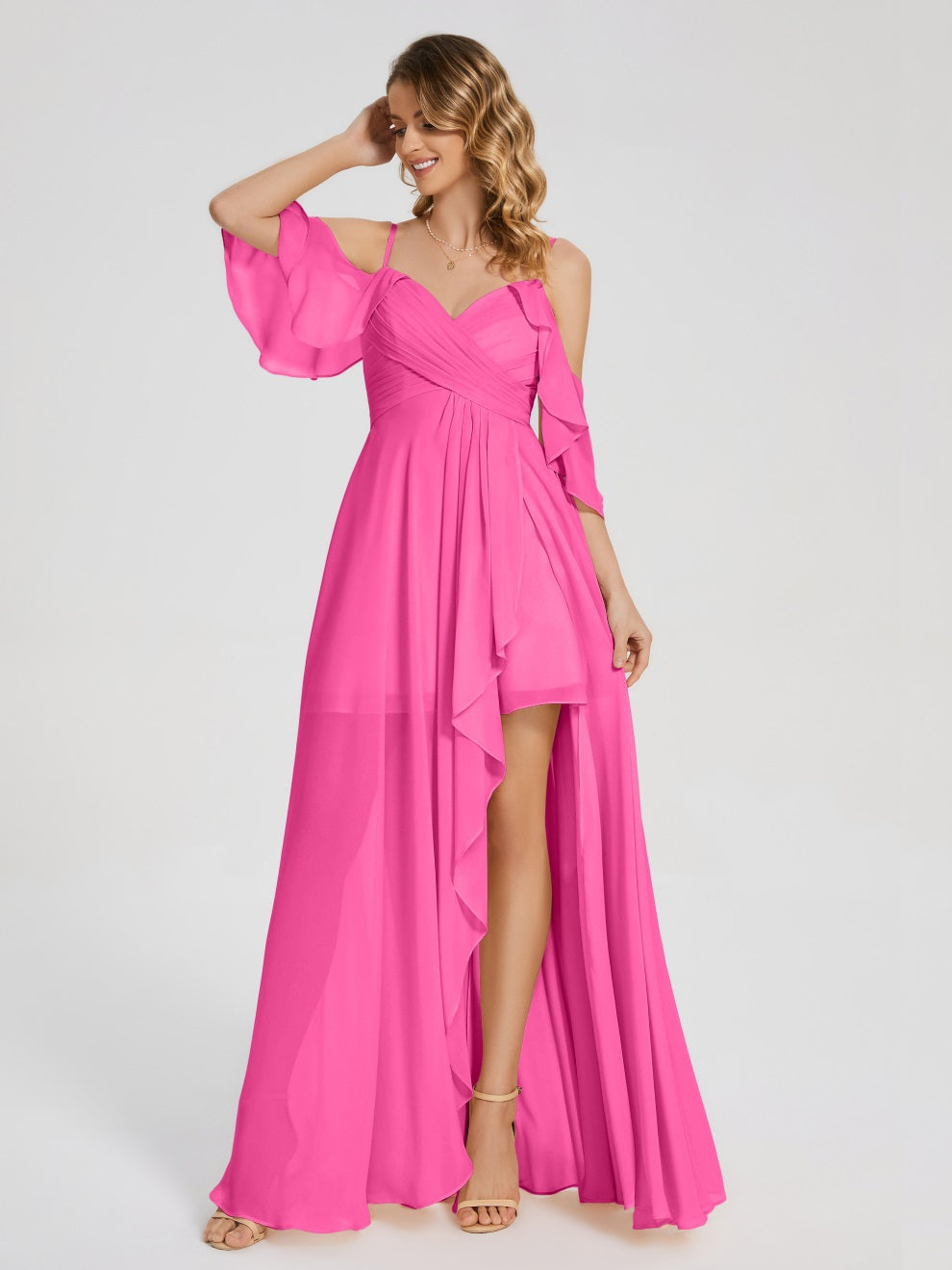 Lilah Asymmetrisch Off-Shoulder Chiffon Brautjungfernkleider