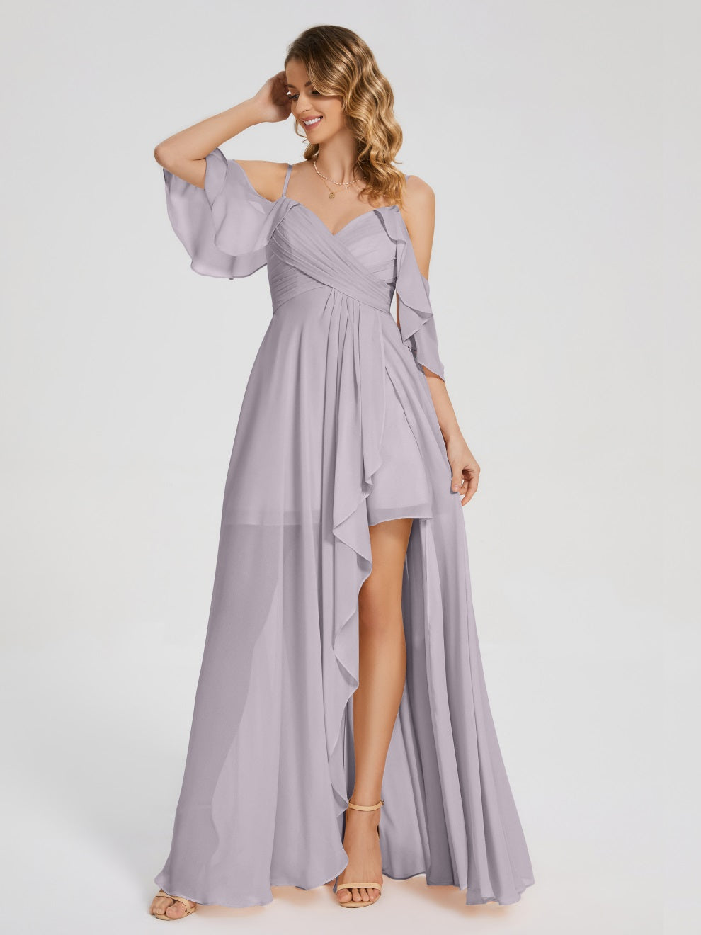 Lilah Asymmetrisch Off-Shoulder Chiffon Brautjungfernkleider