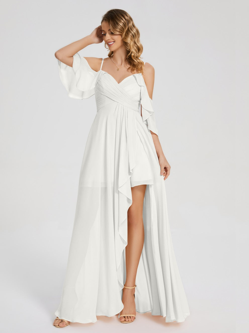 Lilah Asymmetrisch Off-Shoulder Chiffon Brautjungfernkleider