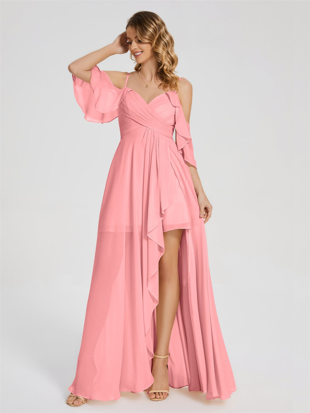 Lilah Asymmetrisch Off-Shoulder Chiffon Brautjungfernkleider