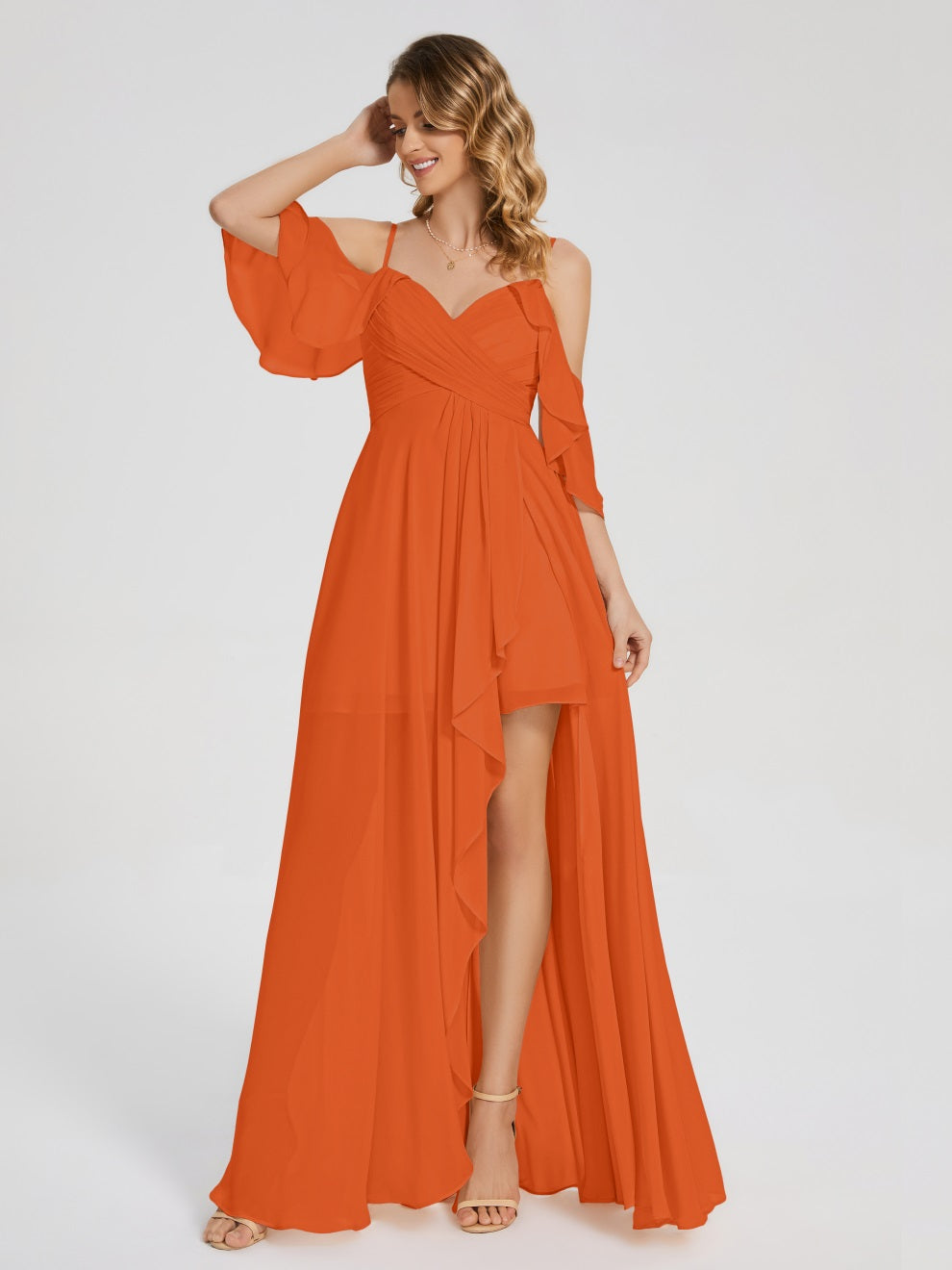 Lilah Asymmetrisch Off-Shoulder Chiffon Brautjungfernkleider