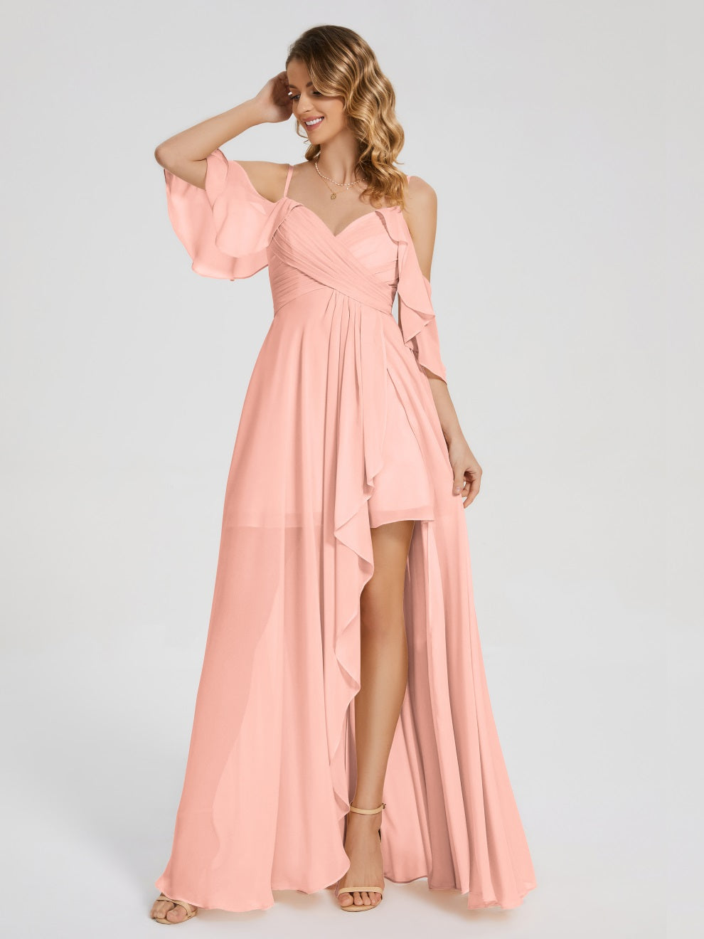 Lilah Asymmetrisch Off-Shoulder Chiffon Brautjungfernkleider