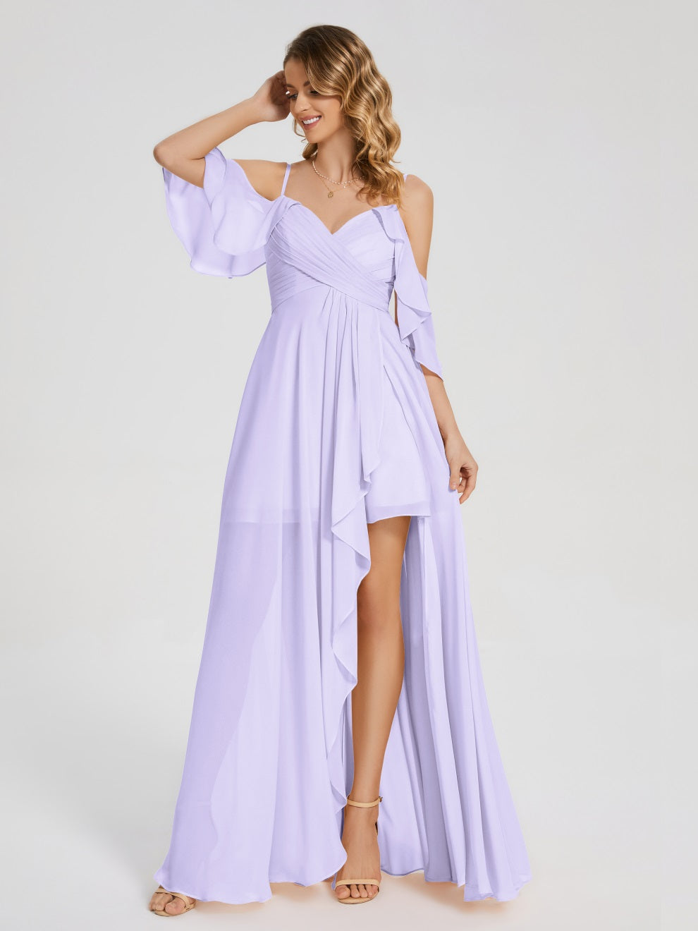 Lilah Asymmetrisch Off-Shoulder Chiffon Brautjungfernkleider