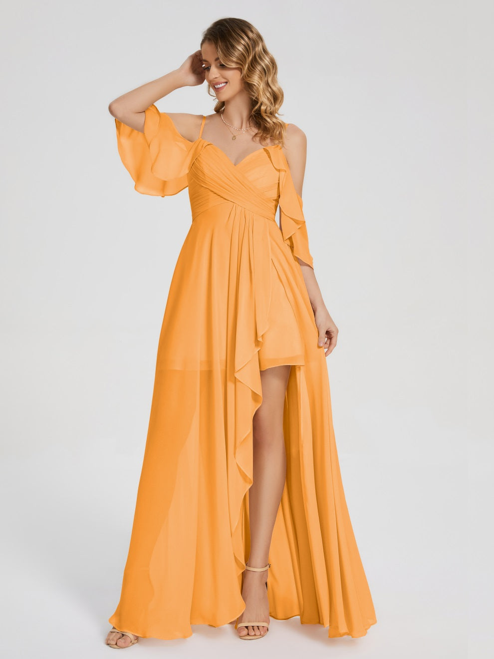 Lilah Asymmetrisch Off-Shoulder Chiffon Brautjungfernkleider