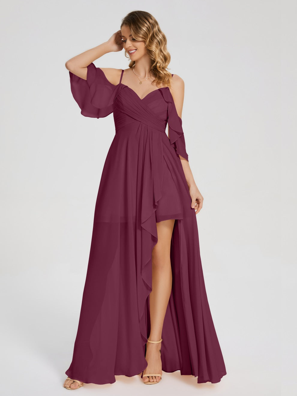 Lilah Asymmetrisch Off-Shoulder Chiffon Brautjungfernkleider