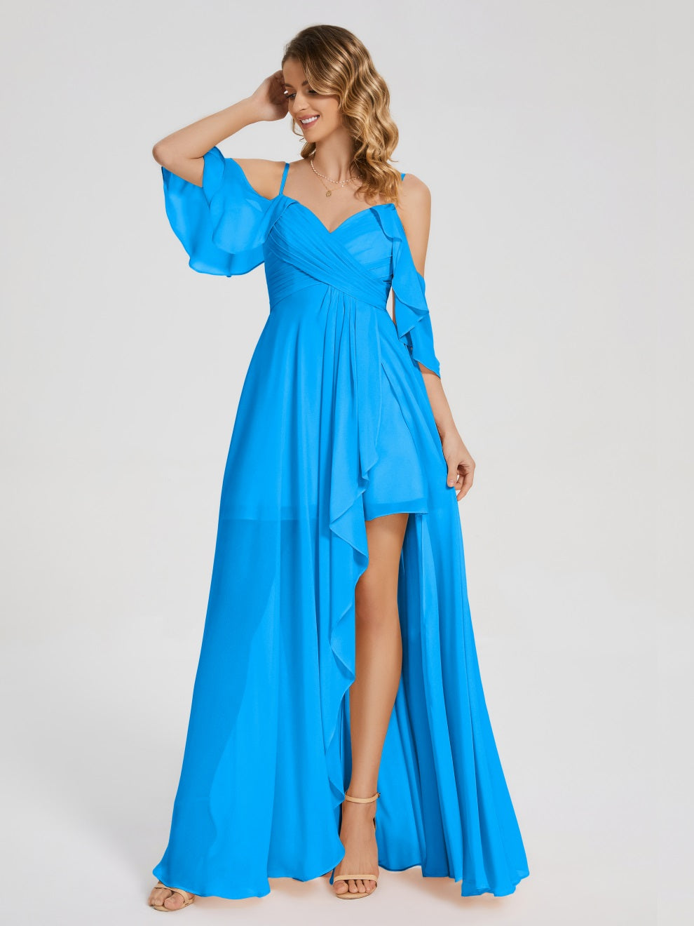 Lilah Asymmetrisch Off-Shoulder Chiffon Brautjungfernkleider