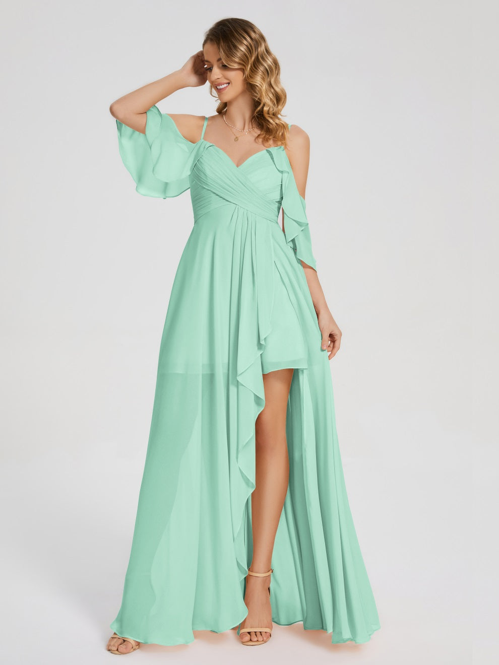 Lilah Asymmetrisch Off-Shoulder Chiffon Brautjungfernkleider