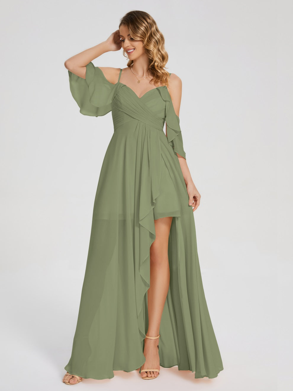 Lilah Asymmetrisch Off-Shoulder Chiffon Brautjungfernkleider