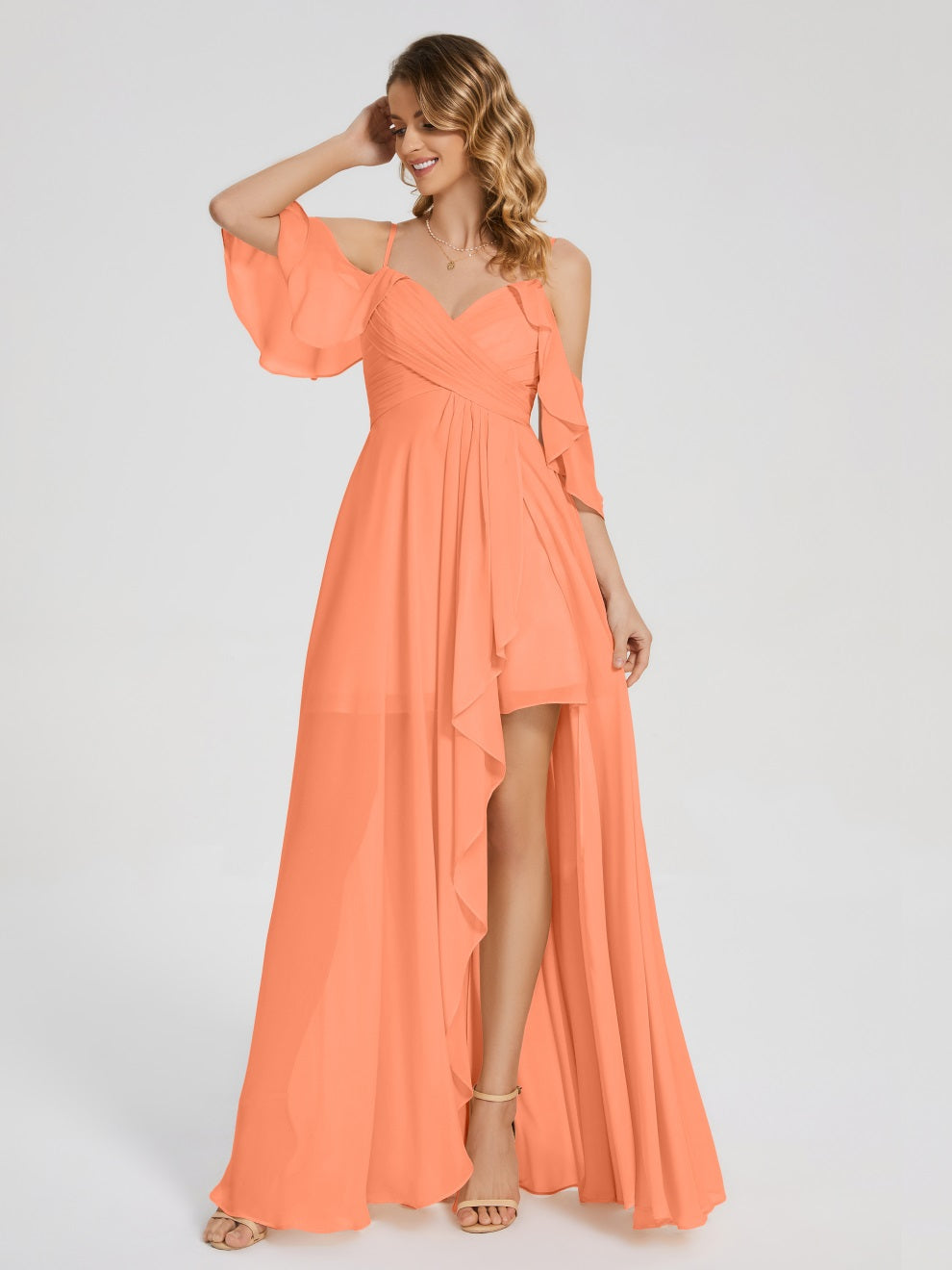 Lilah Asymmetrisch Off-Shoulder Chiffon Brautjungfernkleider