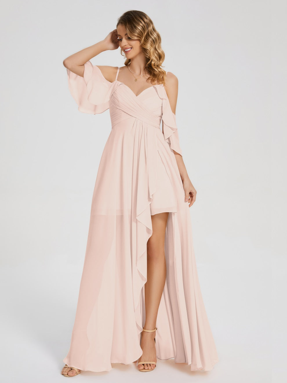 Lilah Asymmetrisch Off-Shoulder Chiffon Brautjungfernkleider