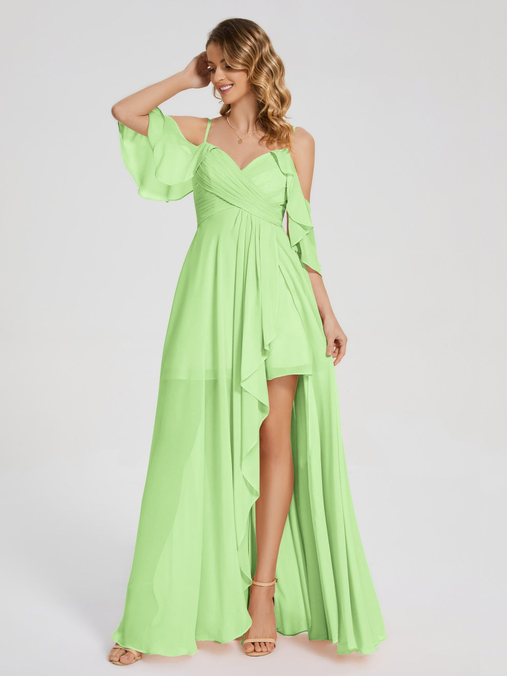 Lilah Asymmetrisch Off-Shoulder Chiffon Brautjungfernkleider