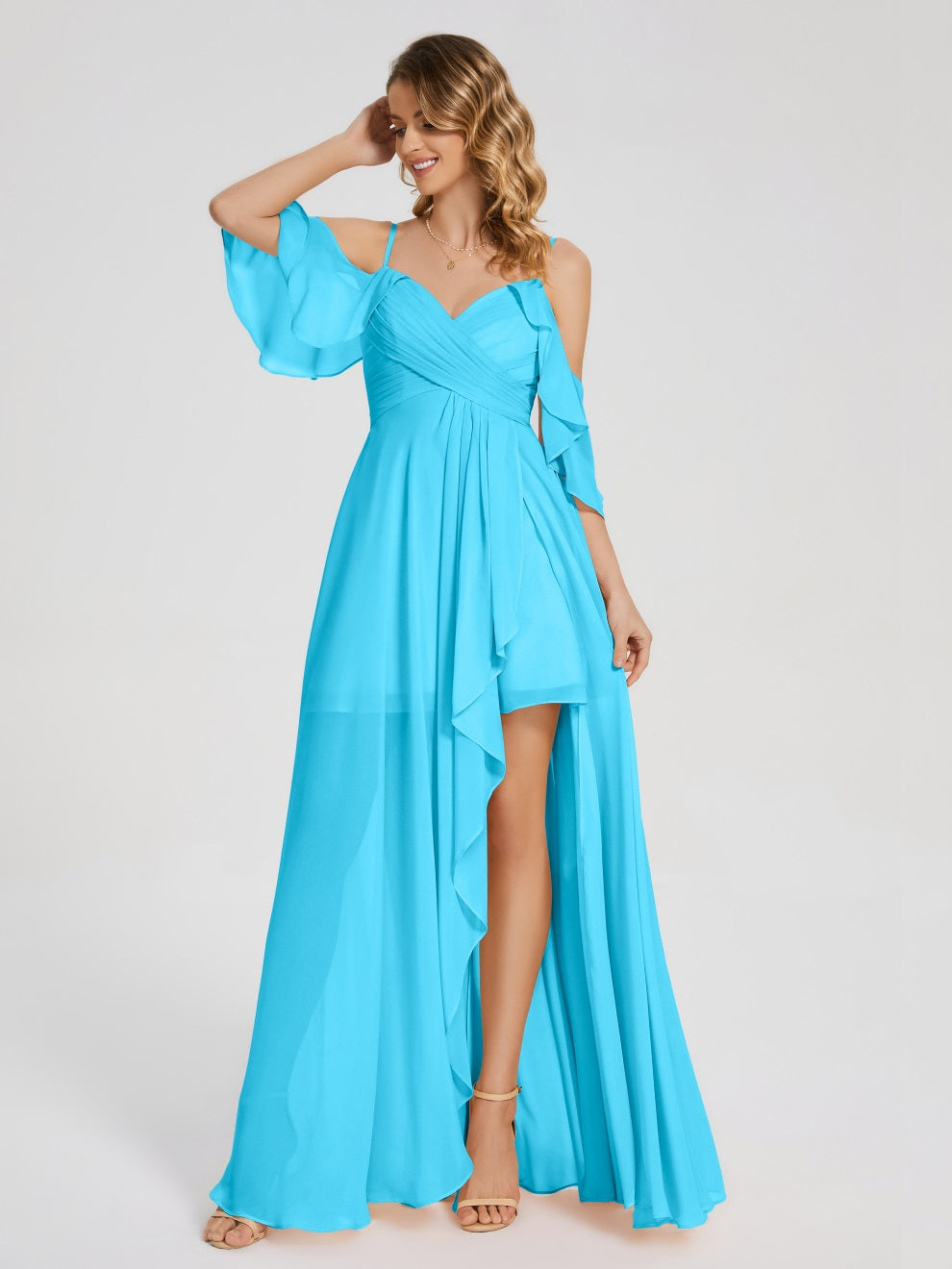 Lilah Asymmetrisch Off-Shoulder Chiffon Brautjungfernkleider