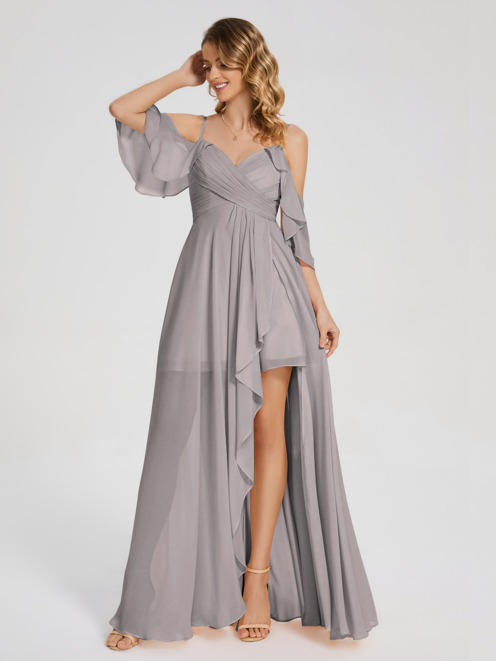 Lilah Asymmetrisch Off-Shoulder Chiffon Brautjungfernkleider