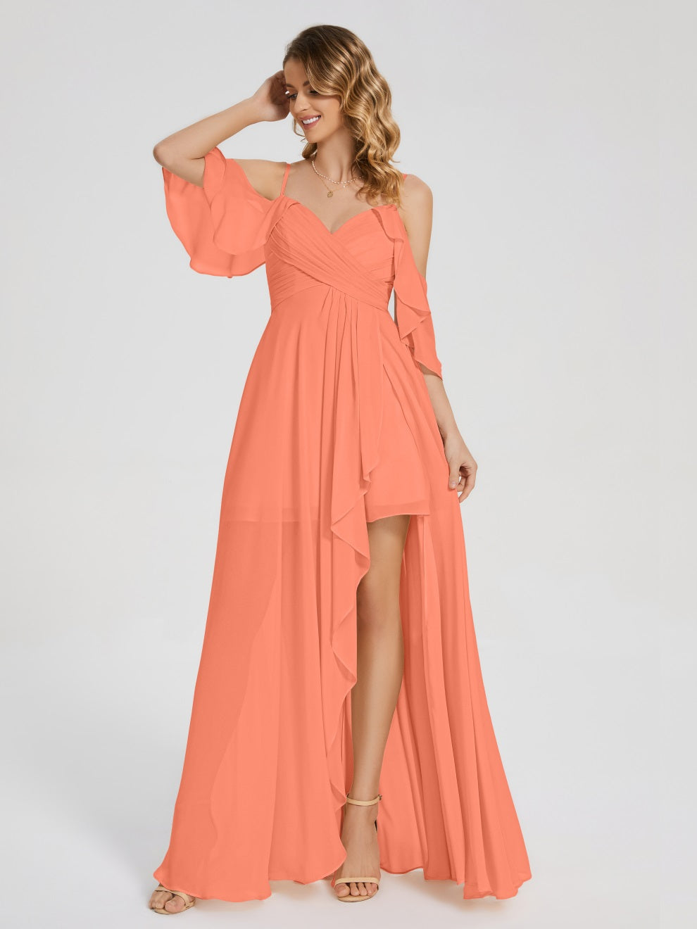 Lilah Asymmetrisch Off-Shoulder Chiffon Brautjungfernkleider