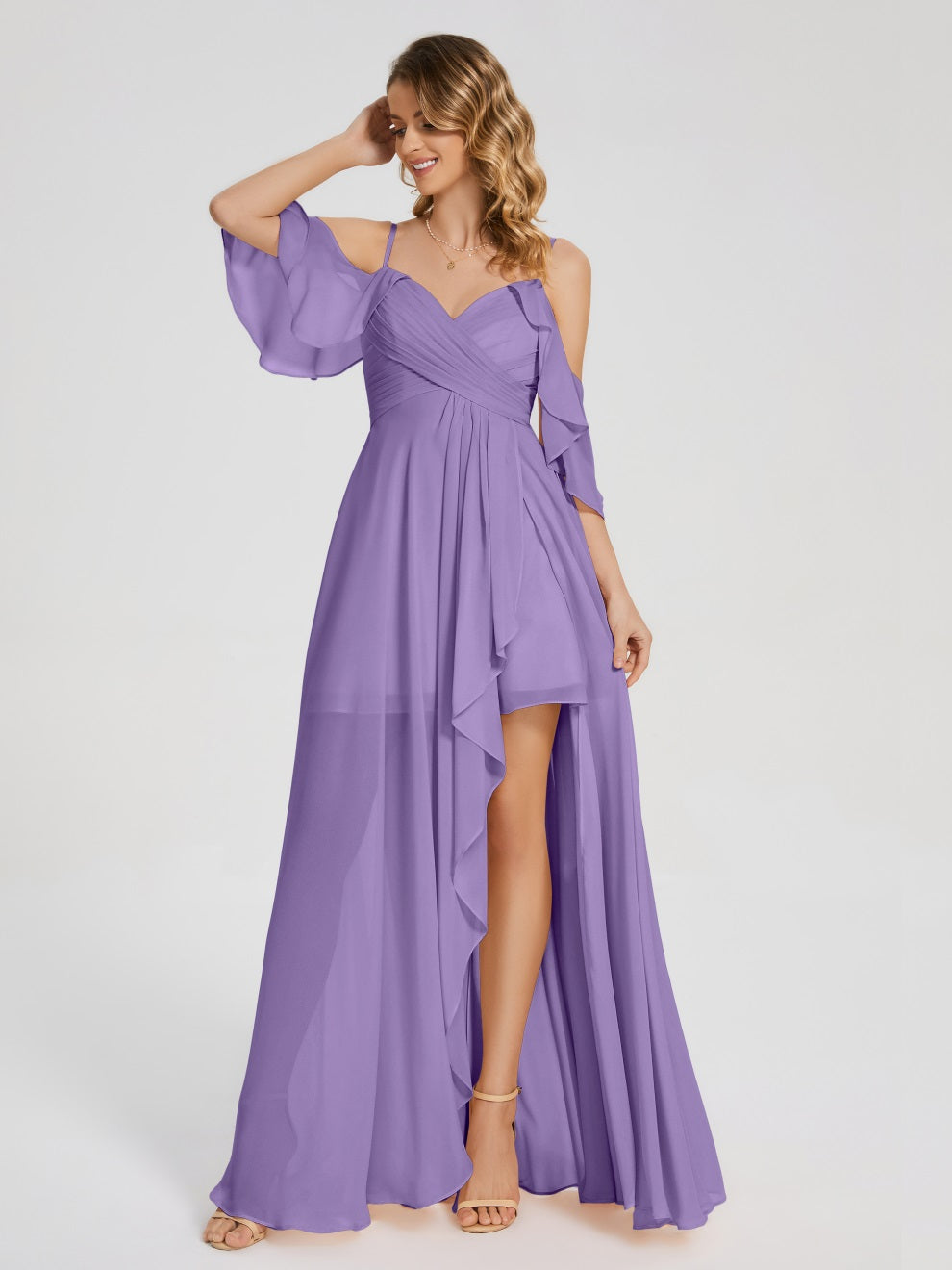 Lilah Asymmetrisch Off-Shoulder Chiffon Brautjungfernkleider