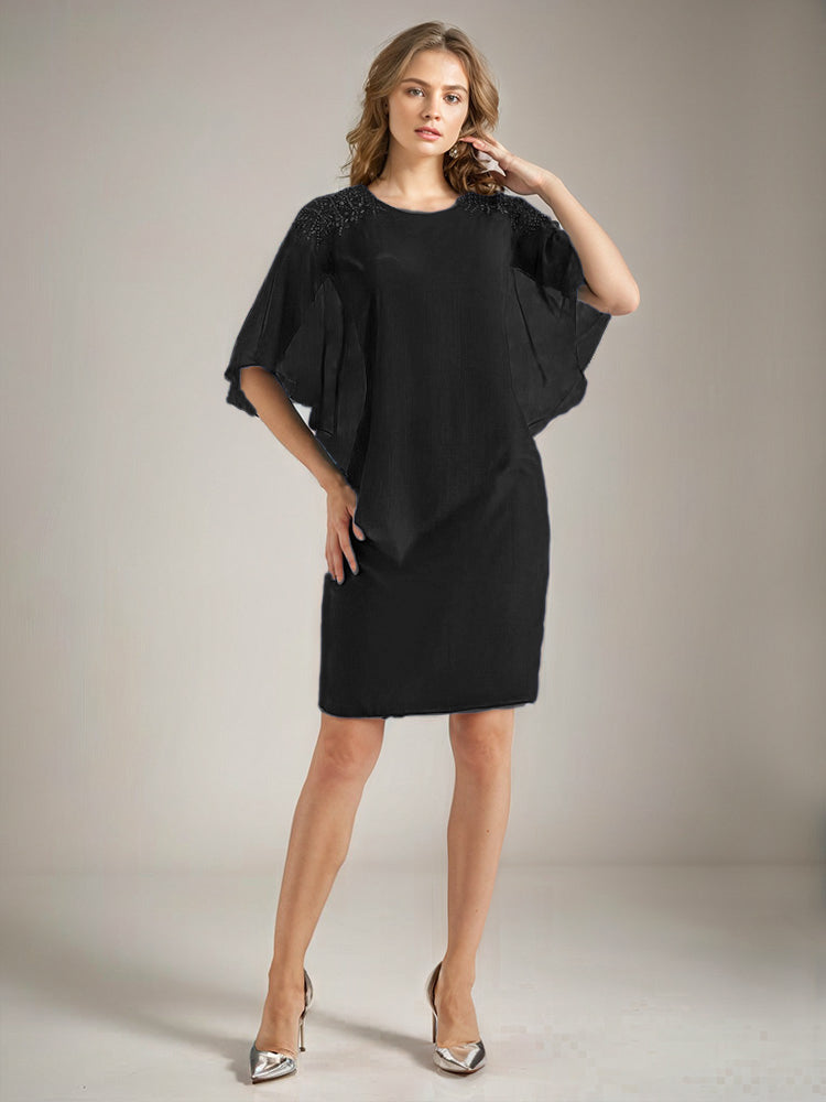 2 Stück Chiffon Halbe Ärmel Cape Knielang Mutter der Braut Kleid