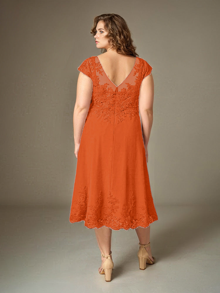 Plus Size Tee Länge Spitze Applikationen Chiffon Mutter der Braut Kleid