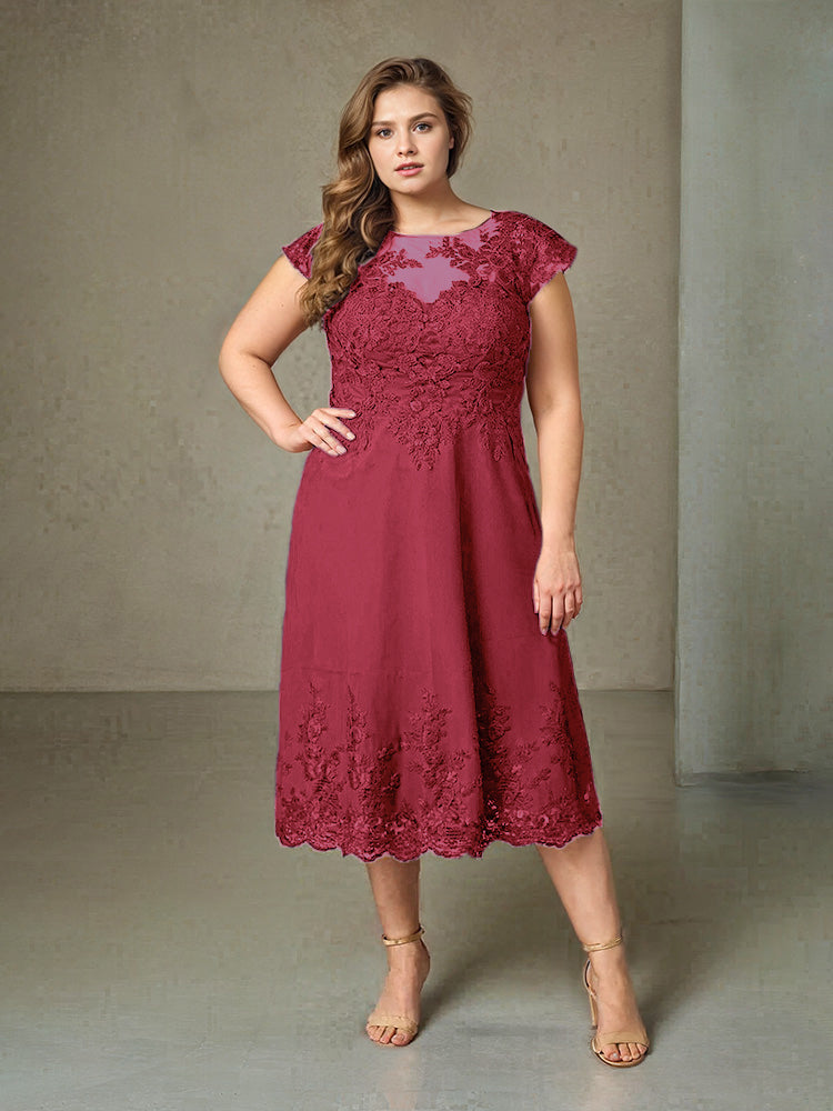 Plus Size Tee Länge Spitze Applikationen Chiffon Mutter der Braut Kleid