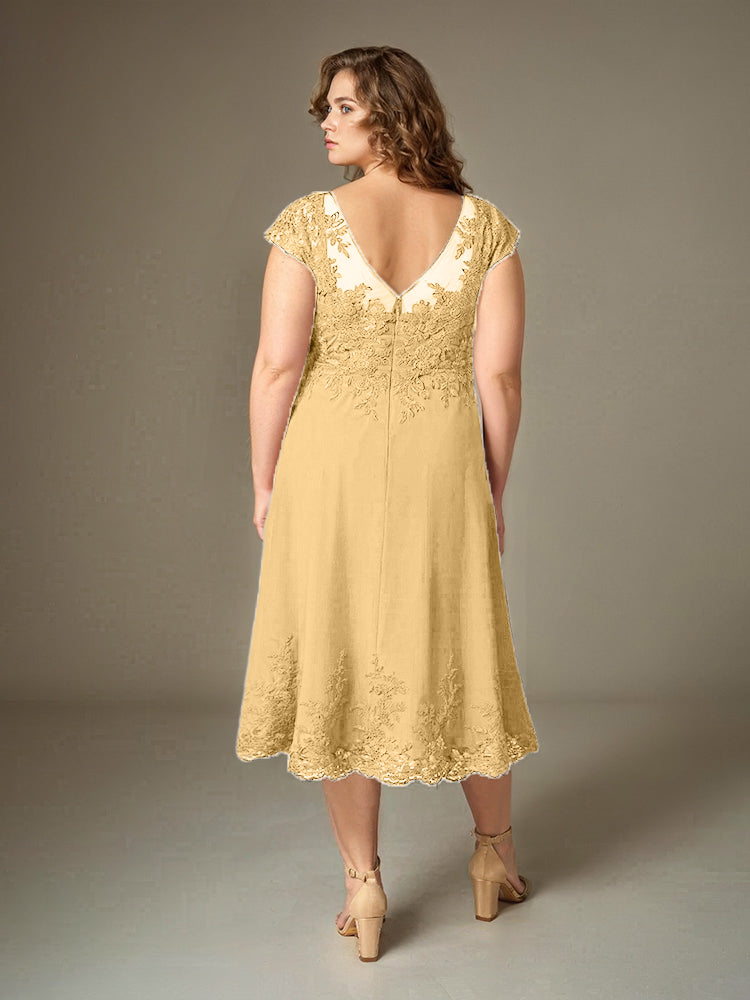 Plus Size Tee Länge Spitze Applikationen Chiffon Mutter der Braut Kleid