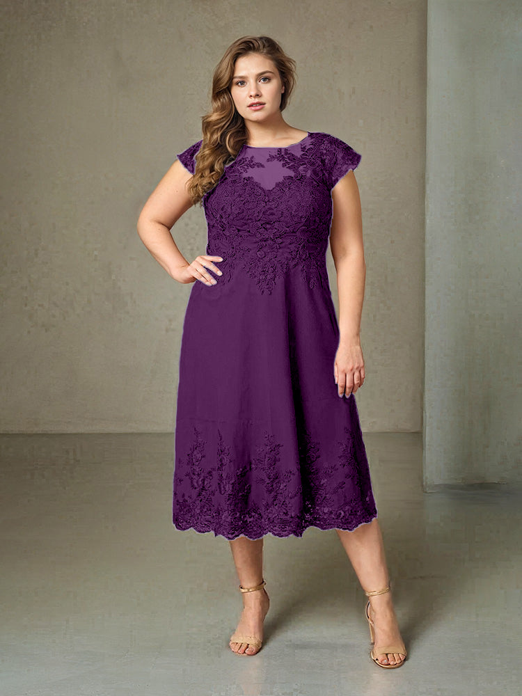 Plus Size Tee Länge Spitze Applikationen Chiffon Mutter der Braut Kleid