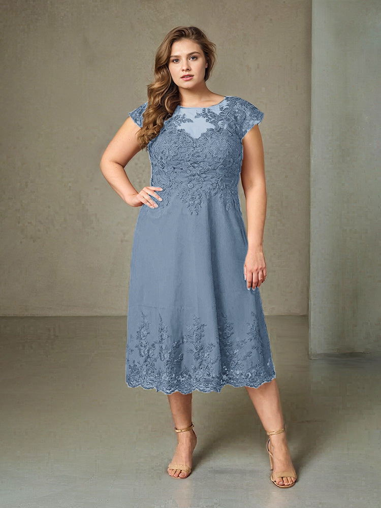 Plus Size Tee Länge Spitze Applikationen Chiffon Mutter der Braut Kleid