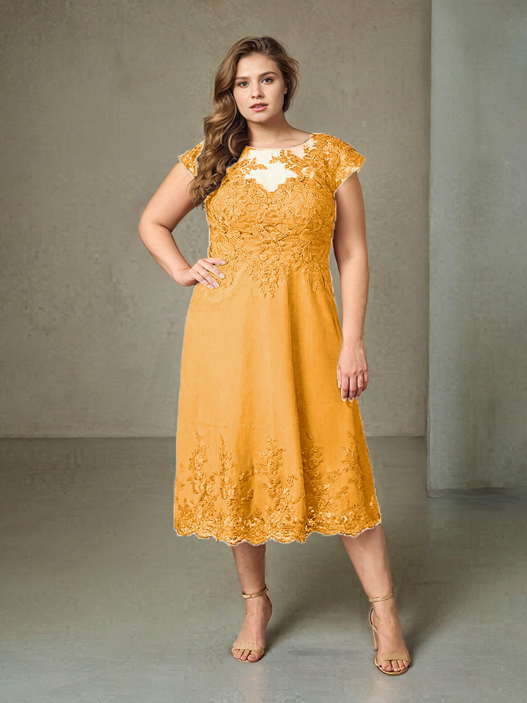 Plus Size Tee Länge Spitze Applikationen Chiffon Mutter der Braut Kleid