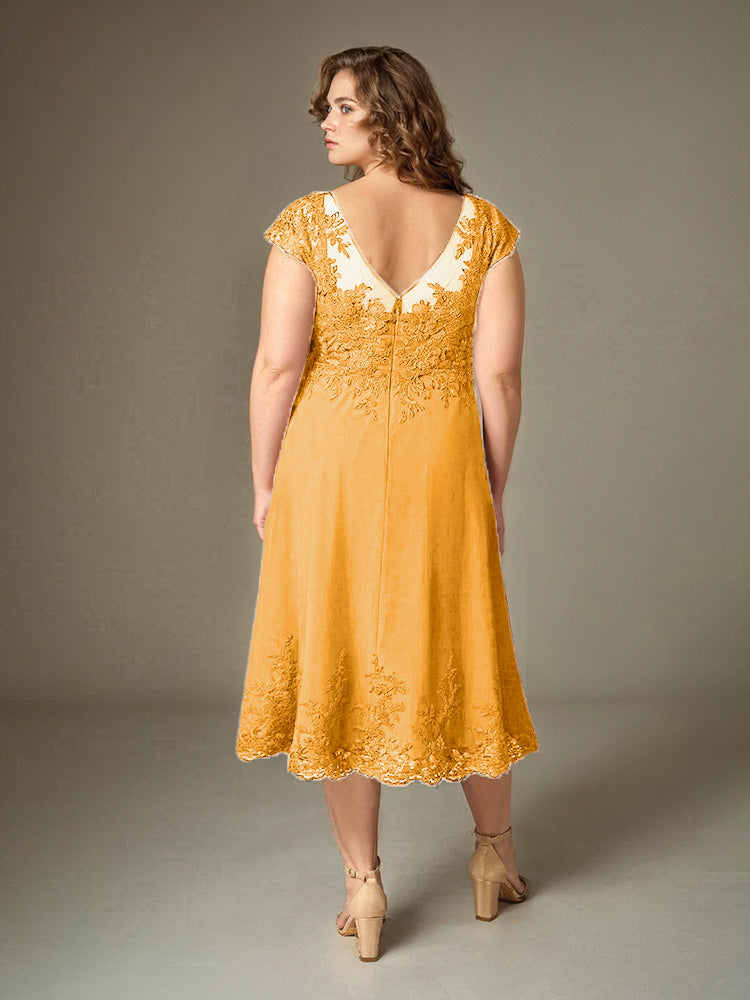 Plus Size Tee Länge Spitze Applikationen Chiffon Mutter der Braut Kleid