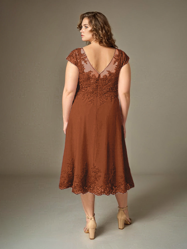 Plus Size Tee Länge Spitze Applikationen Chiffon Mutter der Braut Kleid