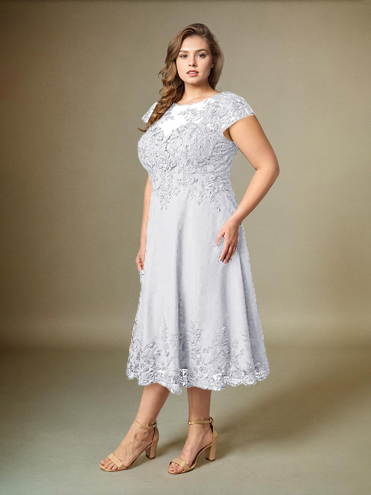 Plus Size Tee Länge Spitze Applikationen Chiffon Mutter der Braut Kleid