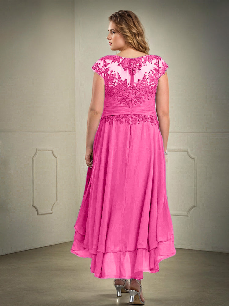 Plus Größe hoch niedrig Spitze Appliques Chiffon Mutter der Braut Kleid