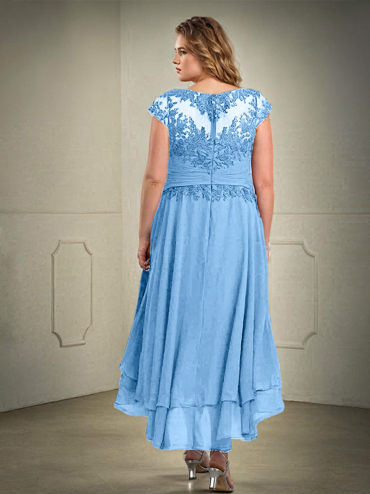 Plus Größe hoch niedrig Spitze Appliques Chiffon Mutter der Braut Kleid